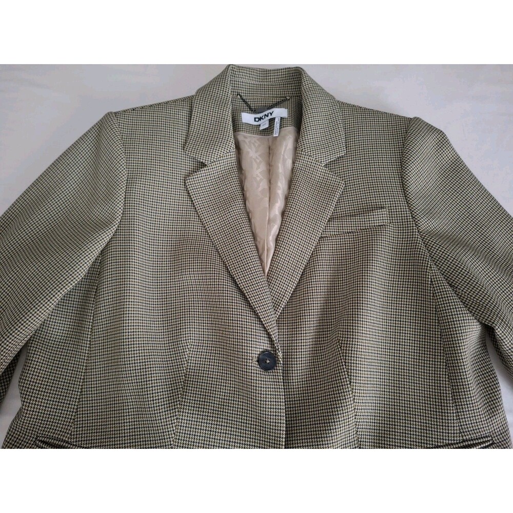 DKNY Women's Houndstooth Blazer Tan Black Single-Button Jacket Plus 16W EC